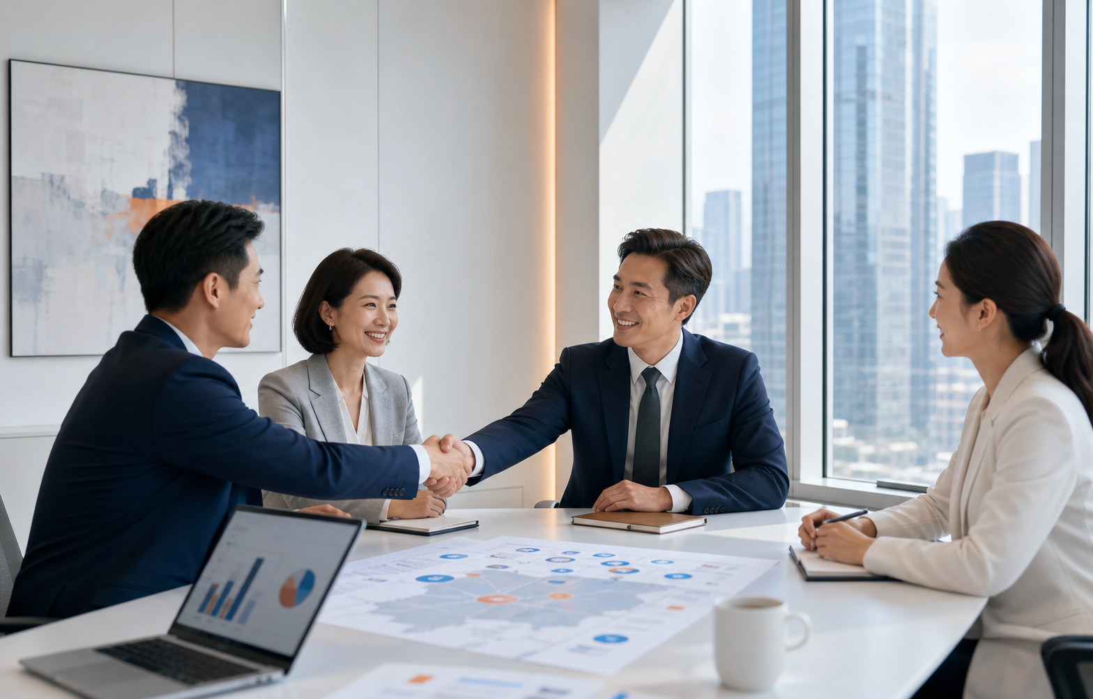 云聘咨询顾问与企业客户进行商务合作洽谈